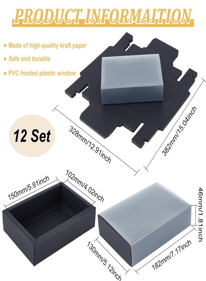 بينيكريت علبة هدايا من ورق كرافت أسود من بينيكريت، 12 قطعة، علبة هدايا بغطاء بلاستيكي شفاف مع نافذة زجاجية مصنفرة من مادة PVC، مناسبة لتغليف هدايا المجوهرات والحلوى وتوزيعات الحفلات، 7 × 5 × 1.8 بوصة - Image 2